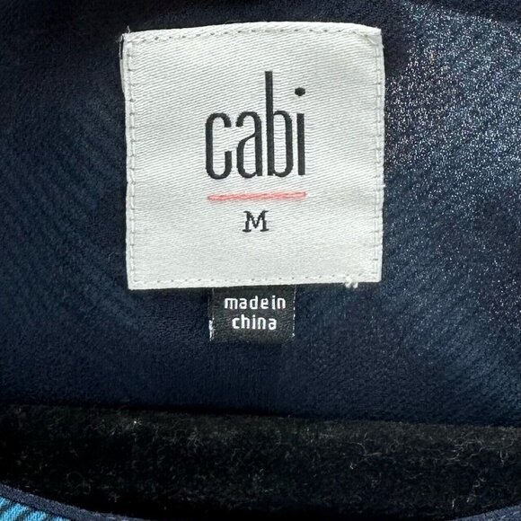 Cabi Blouse Size M Foulard Top Diamond Print Layered Peplum Slit Back Blue - Picture 7 of 10